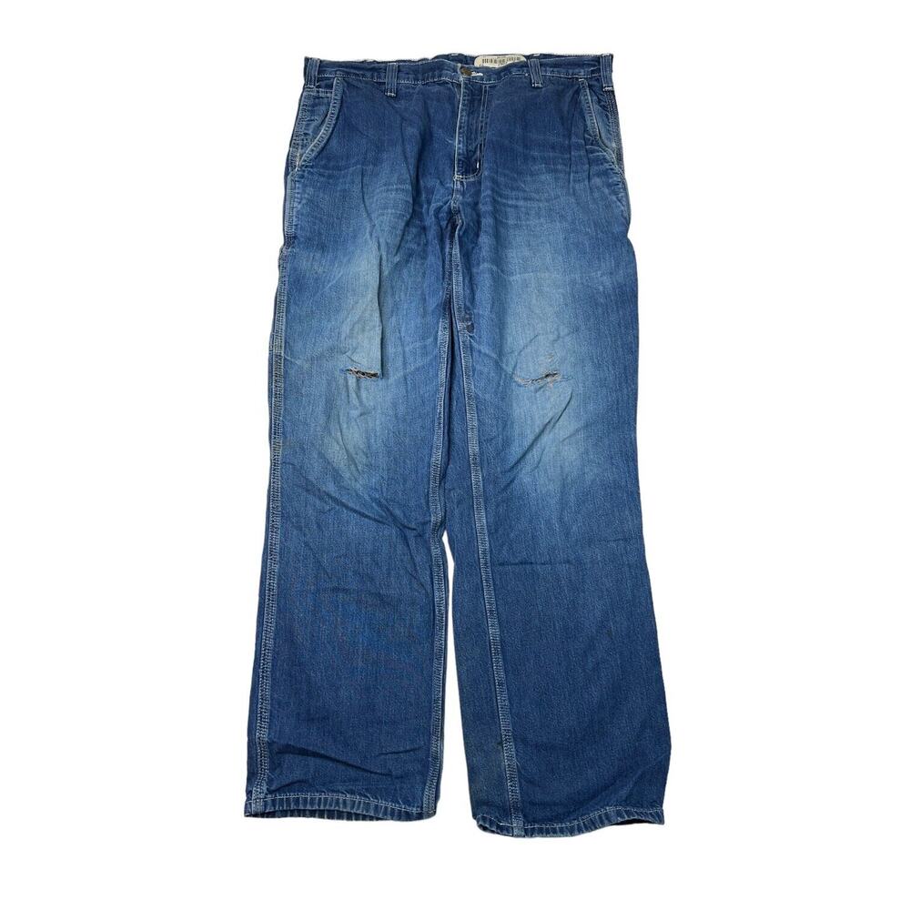 Carhartt Distressed Carpenter Dungaree Fit Jeans Medium Wash Workwear Mens 36x32